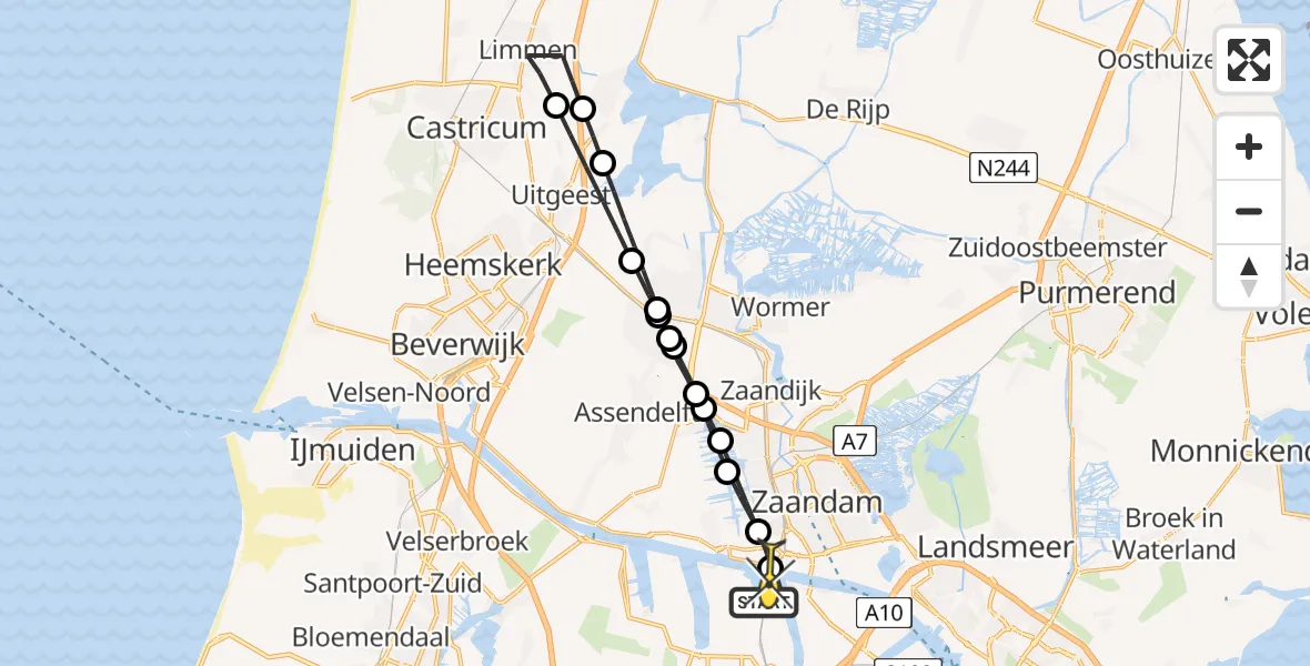 Routekaart van de vlucht: Lifeliner 1 naar Amsterdam Heliport, Elbaweg