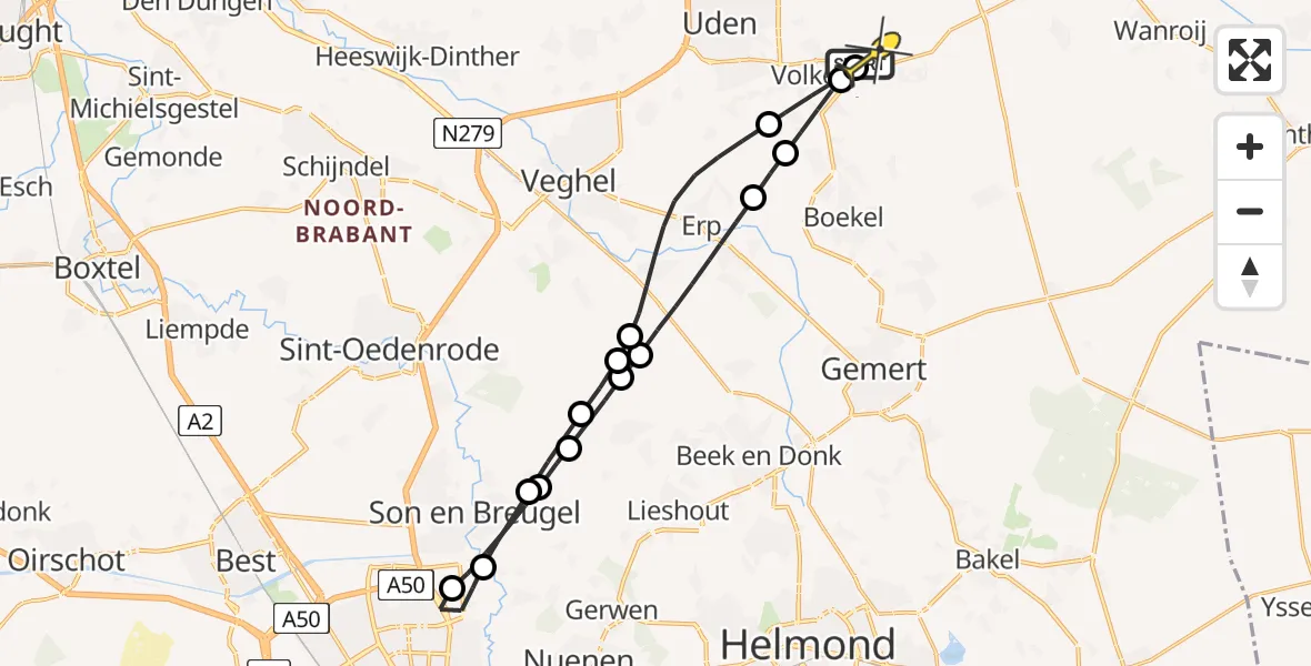 Routekaart van de vlucht: Lifeliner 3 naar Vliegbasis Volkel, Elzensche Loop