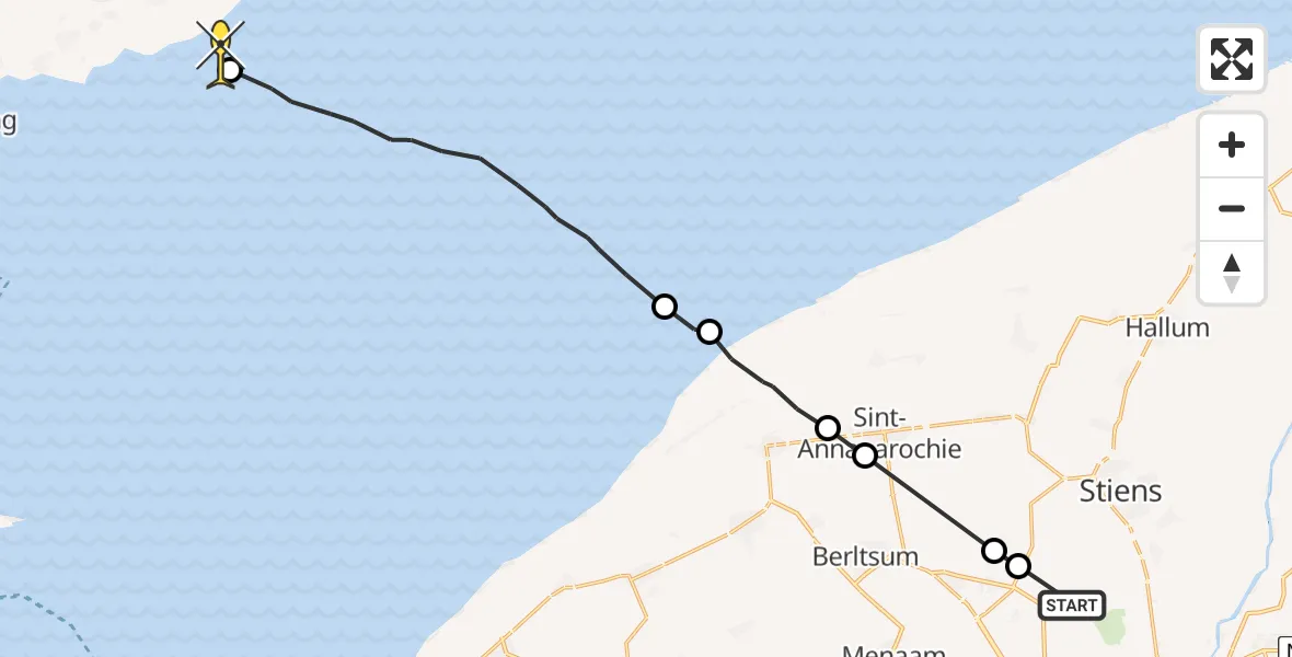 Routekaart van de vlucht: Ambulanceheli naar Formerum, Middelseewei