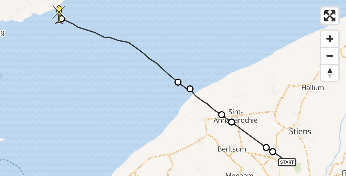 Routekaart van de vlucht: Ambulancehelikopter naar Formerum, Middelseewei