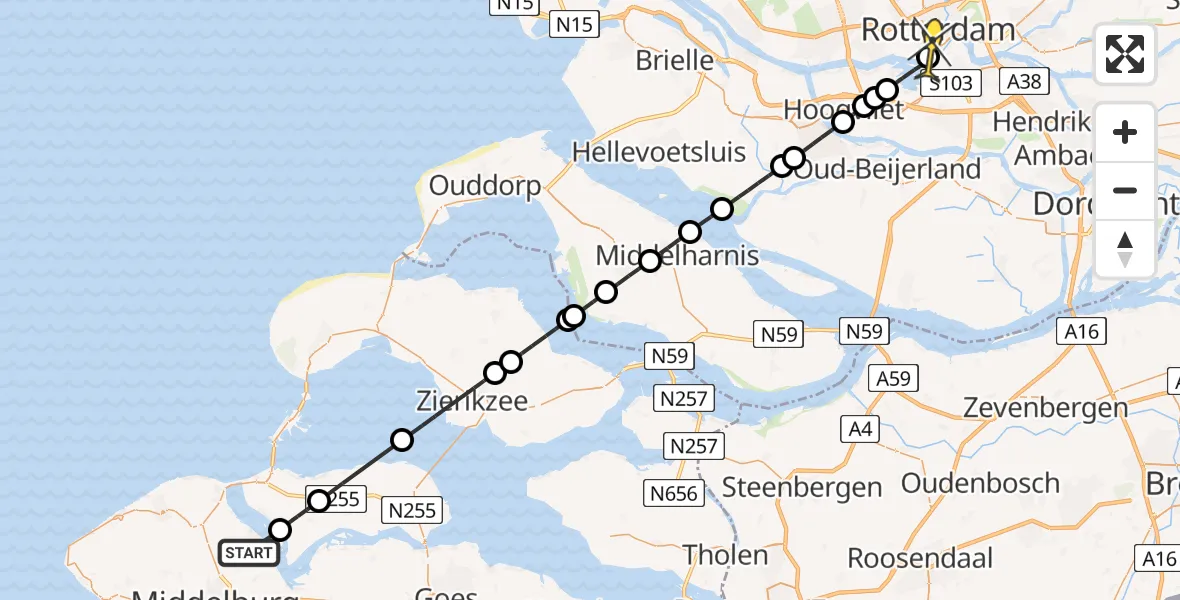 Routekaart van de vlucht: Lifeliner 2 naar Erasmus MC, Kanaalweg O.Z.