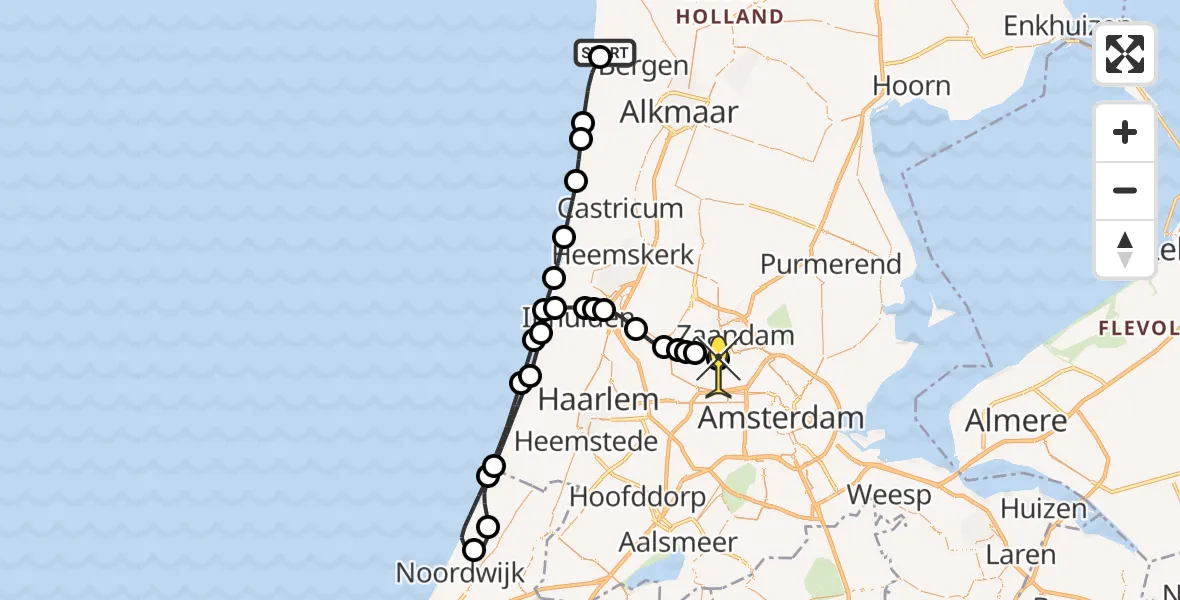 Routekaart van de vlucht: Lifeliner 1 naar Amsterdam Heliport, C.F. Zeiler Boulevard