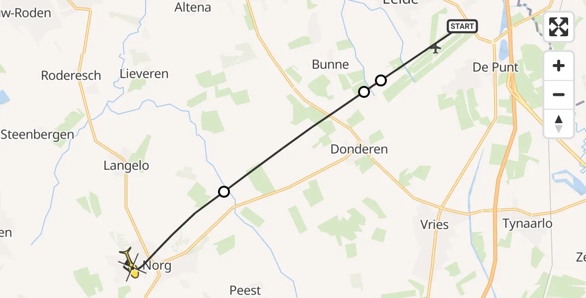 Routekaart van de vlucht: Lifeliner 4 naar Norg, Eekhoornstraat