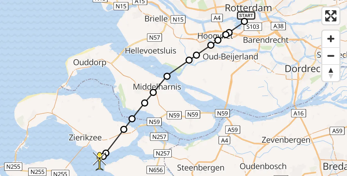 Routekaart van de vlucht: Lifeliner 2 naar Stavenisse, Vlaskade