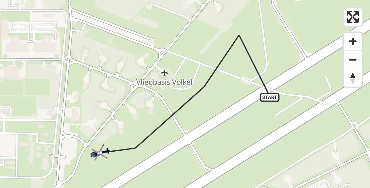 Vluchtroute Politiehelikopter van Vliegbasis Volkel naar Vliegbasis Volkel