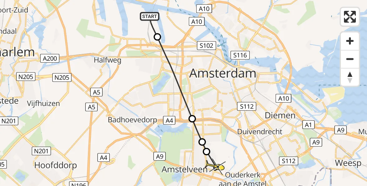 Routekaart van de vlucht: Lifeliner 1 naar Amstelveen, Sardiniëweg