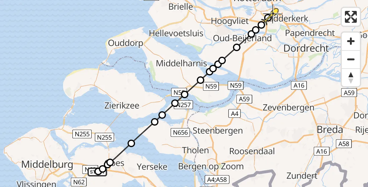 Routekaart van de vlucht: Lifeliner 2 naar Rotterdam, Rijksweg