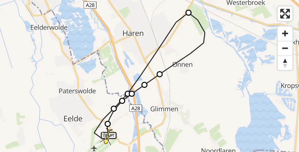 Routekaart van de vlucht: Lifeliner 4 naar Groningen Airport Eelde, Burgemeester J.G. Legroweg