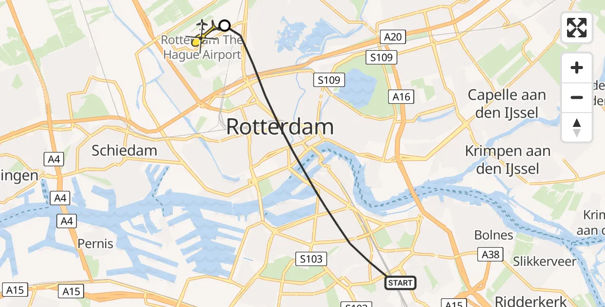 Routekaart van de vlucht: Lifeliner 2 naar Rotterdam The Hague Airport, Hovendaal