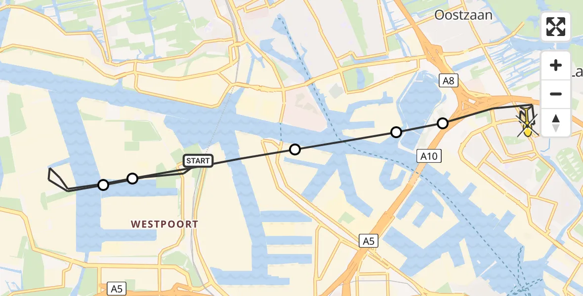 Routekaart van de vlucht: Lifeliner 1 naar Amsterdam, RWZI Westpoort