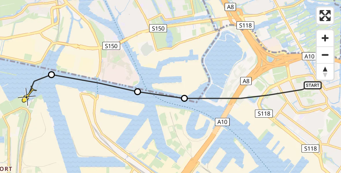 Routekaart van de vlucht: Lifeliner 1 naar Amsterdam Heliport, Coentunnelcircuit