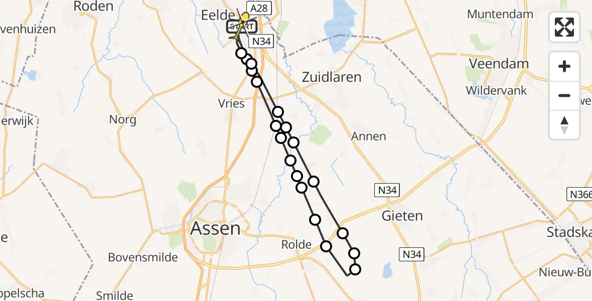 Routekaart van de vlucht: Lifeliner 4 naar Groningen Airport Eelde, Brink