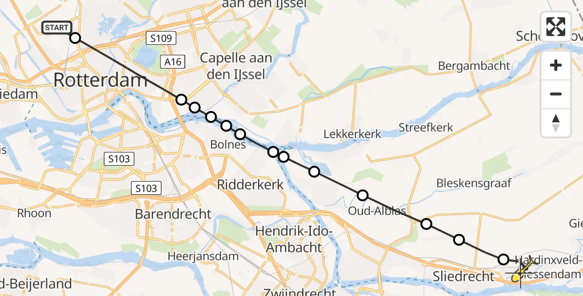 Routekaart van de vlucht: Lifeliner 2 naar Hardinxveld-Giessendam, Tinbergenlaan