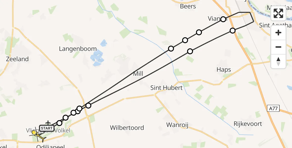 Routekaart van de vlucht: Lifeliner 3 naar Vliegbasis Volkel, Zeelandsedijk