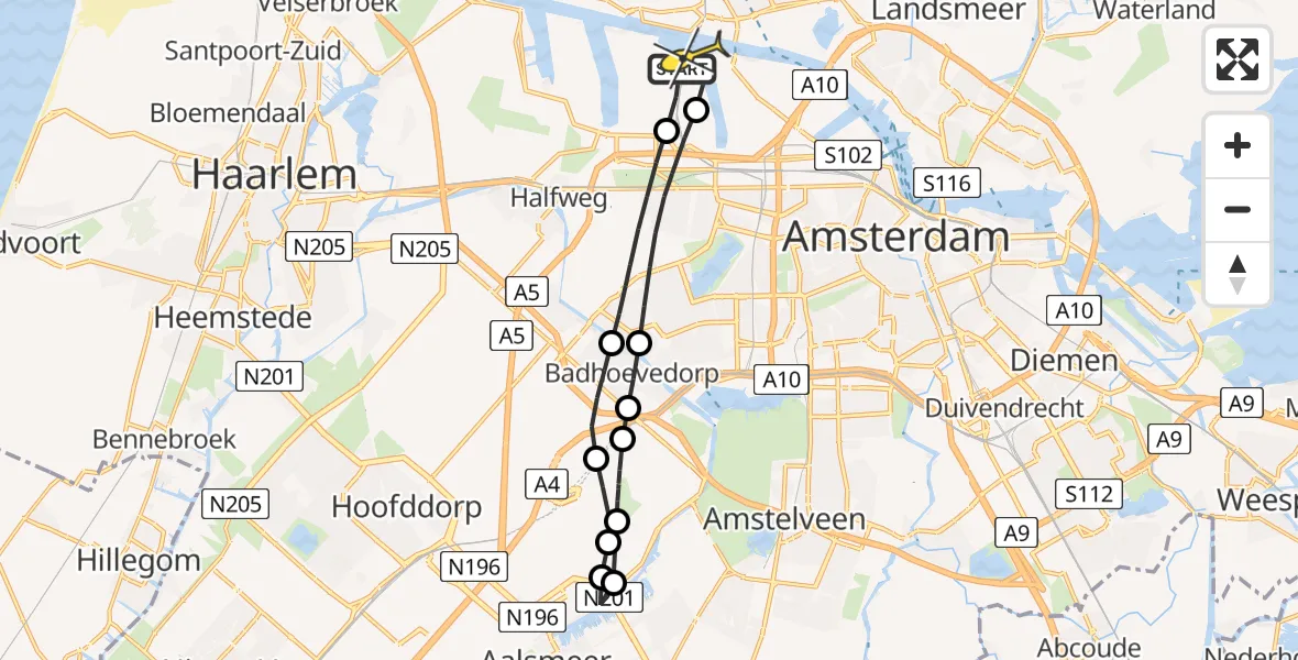 Routekaart van de vlucht: Lifeliner 1 naar Amsterdam Heliport, Australiëhavenweg