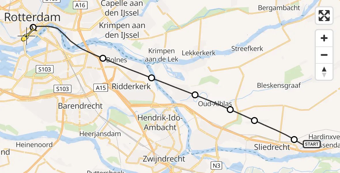 Routekaart van de vlucht: Lifeliner 2 naar Erasmus MC, Meikers