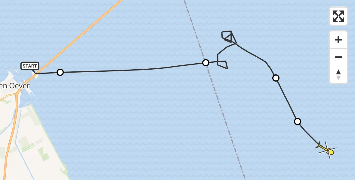 Routekaart van de vlucht: Kustwachthelikopter naar Stavoren, Afsluitdijk