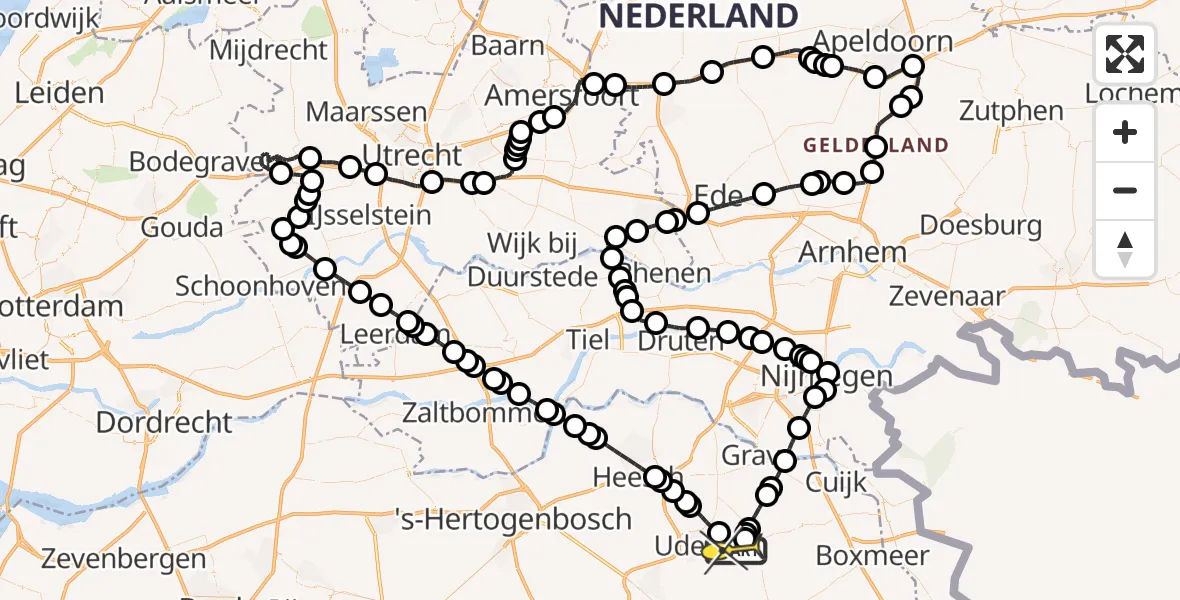 Routekaart van de vlucht: Politieheli naar Vliegbasis Volkel, Zeelandsedijk