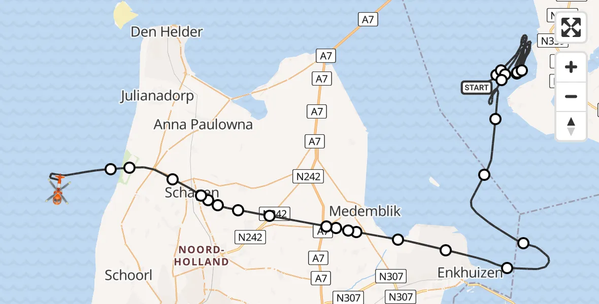 Vluchtroute Kustwachthelikopter Stavoren - , 27 augustus 2024, 18:01