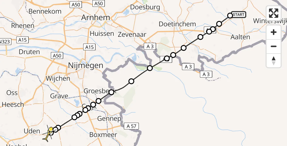 Routekaart van de vlucht: Lifeliner 3 naar Vliegbasis Volkel, Boschlaan