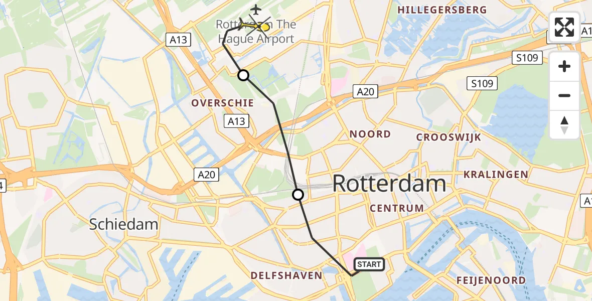 Routekaart van de vlucht: Lifeliner 2 naar Rotterdam The Hague Airport, Heemraadssingel