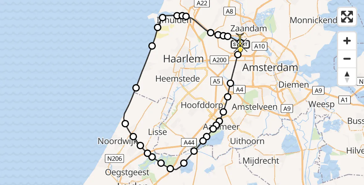 Routekaart van de vlucht: Lifeliner 1 naar Amsterdam Heliport, Nieuw-Zeelandweg