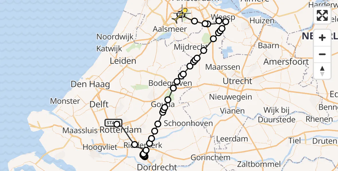 Routekaart van de vlucht: Politieheli naar Schiphol, Ada Lovelacestraat