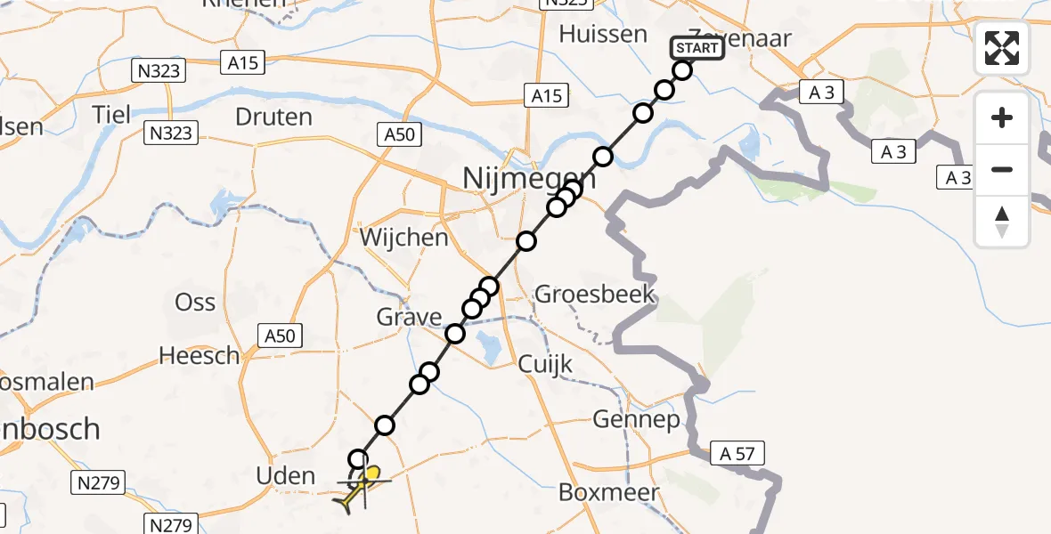 Routekaart van de vlucht: Lifeliner 3 naar Vliegbasis Volkel, De Aa