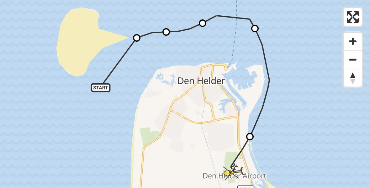 Routekaart van de vlucht: Kustwachthelikopter naar Vliegveld De Kooy, Oostwal