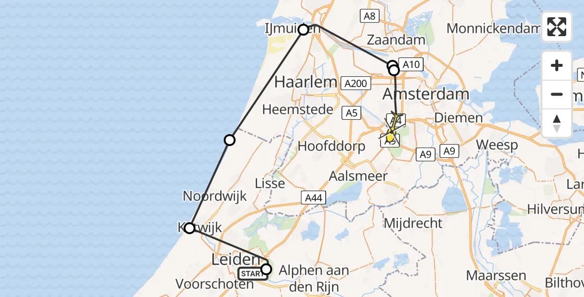 Routekaart van de vlucht: Politieheli naar Amsterdam, Polder Achthoven