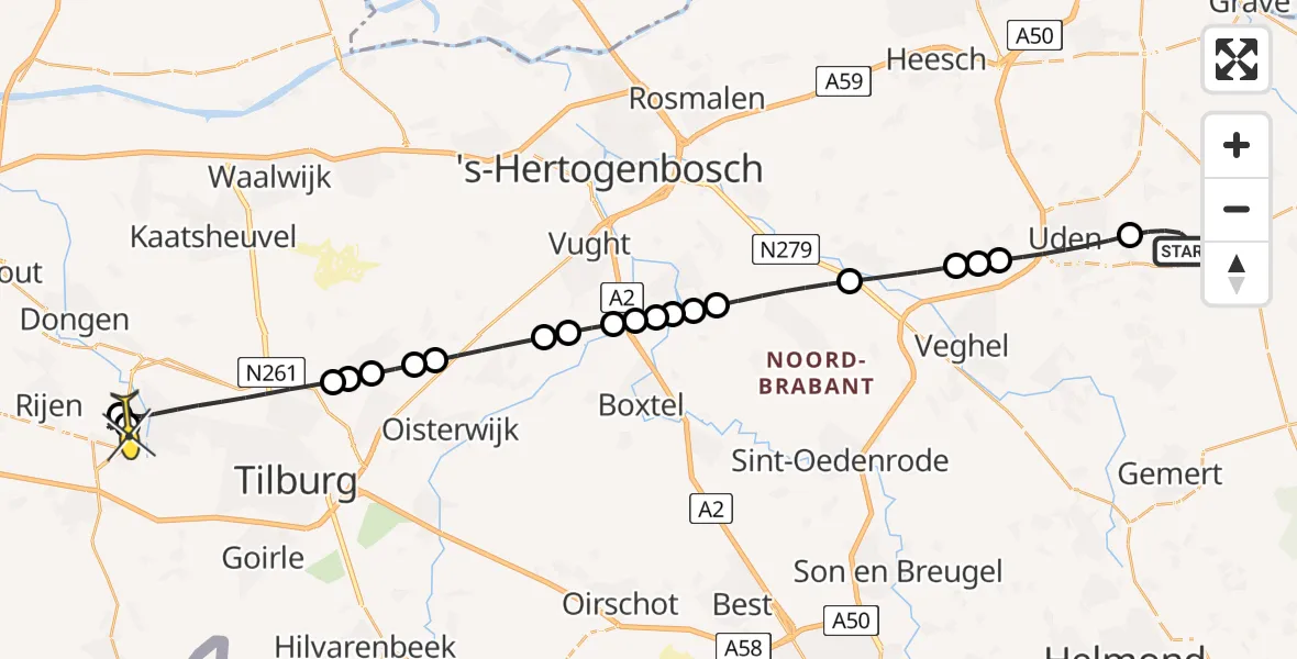 Routekaart van de vlucht: Lifeliner 3 naar Tilburg, Zeelandsedijk