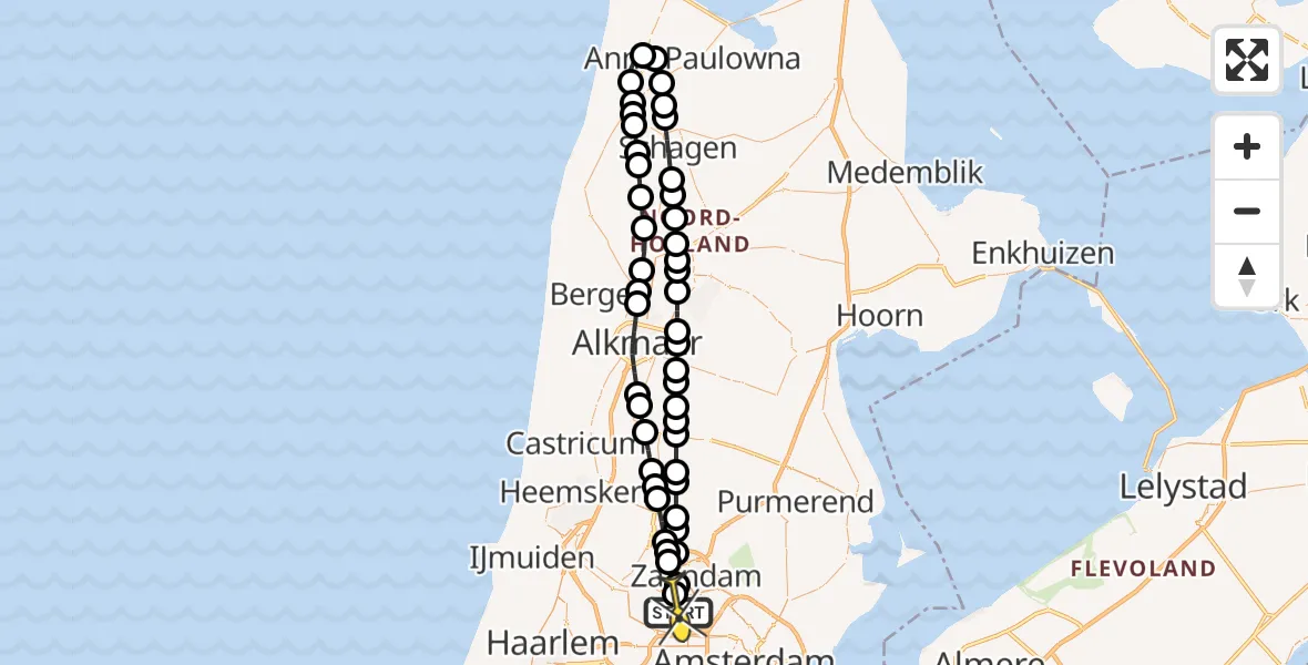 Routekaart van de vlucht: Lifeliner 1 naar Amsterdam Heliport, Albert Heijn Distributiecentrum