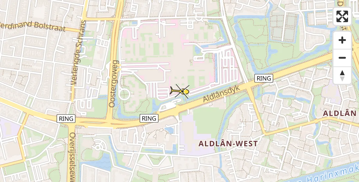 Vluchtroute Ambulancehelikopter van Leeuwarden naar Leeuwarden