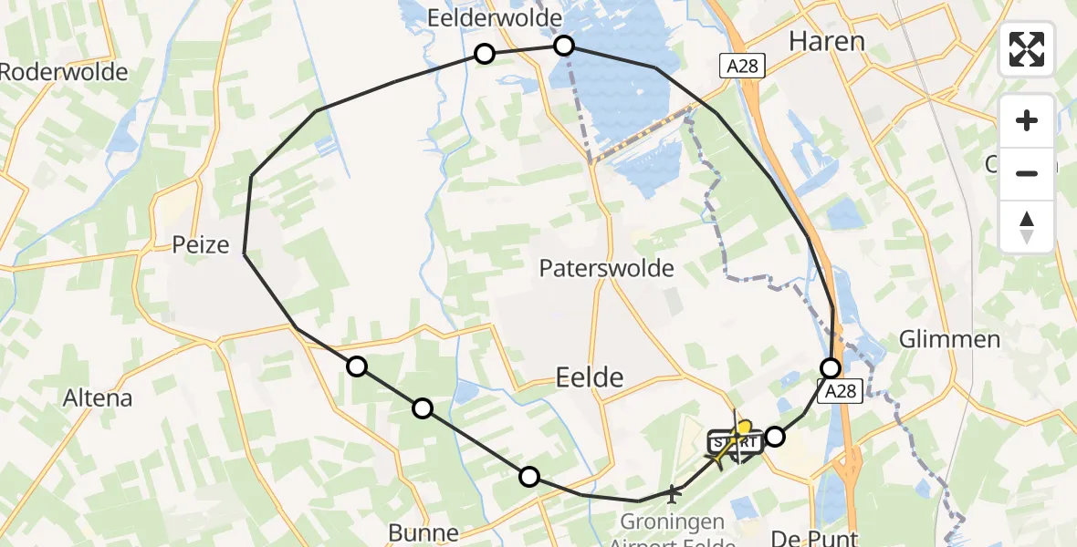 Routekaart van de vlucht: Lifeliner 4 naar Groningen Airport Eelde, Lugtenbergerweg