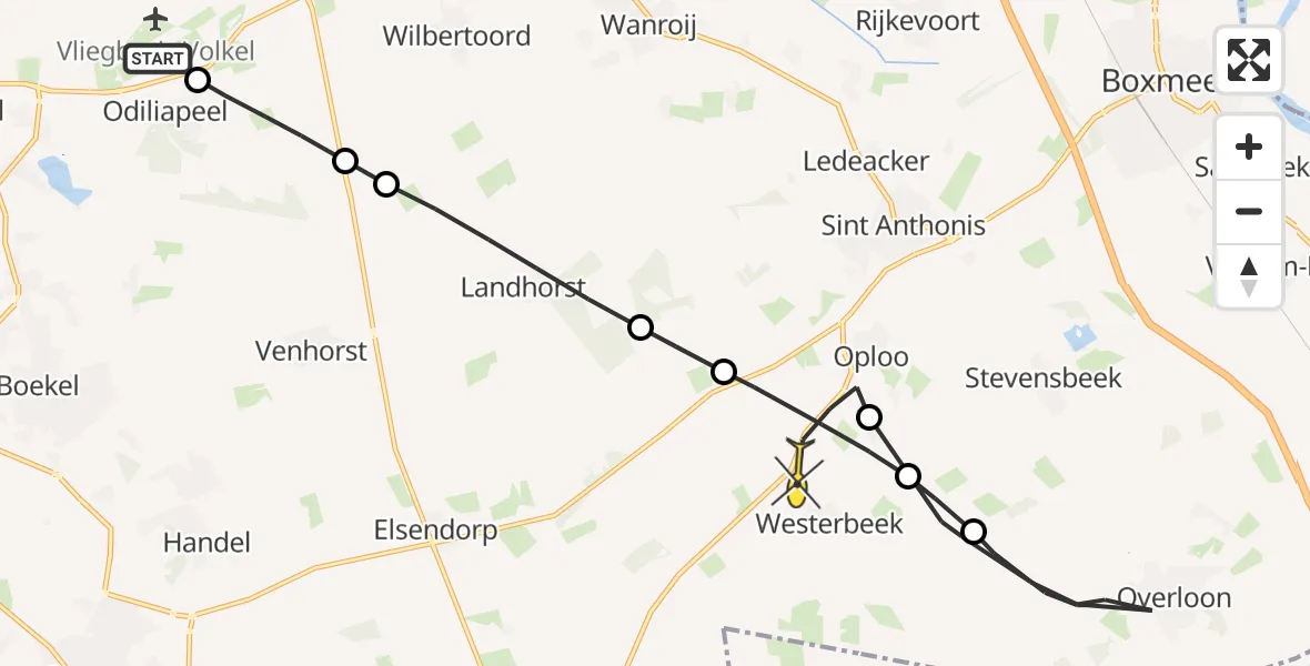 Routekaart van de vlucht: Lifeliner 3 naar Oploo, Beukenlaan