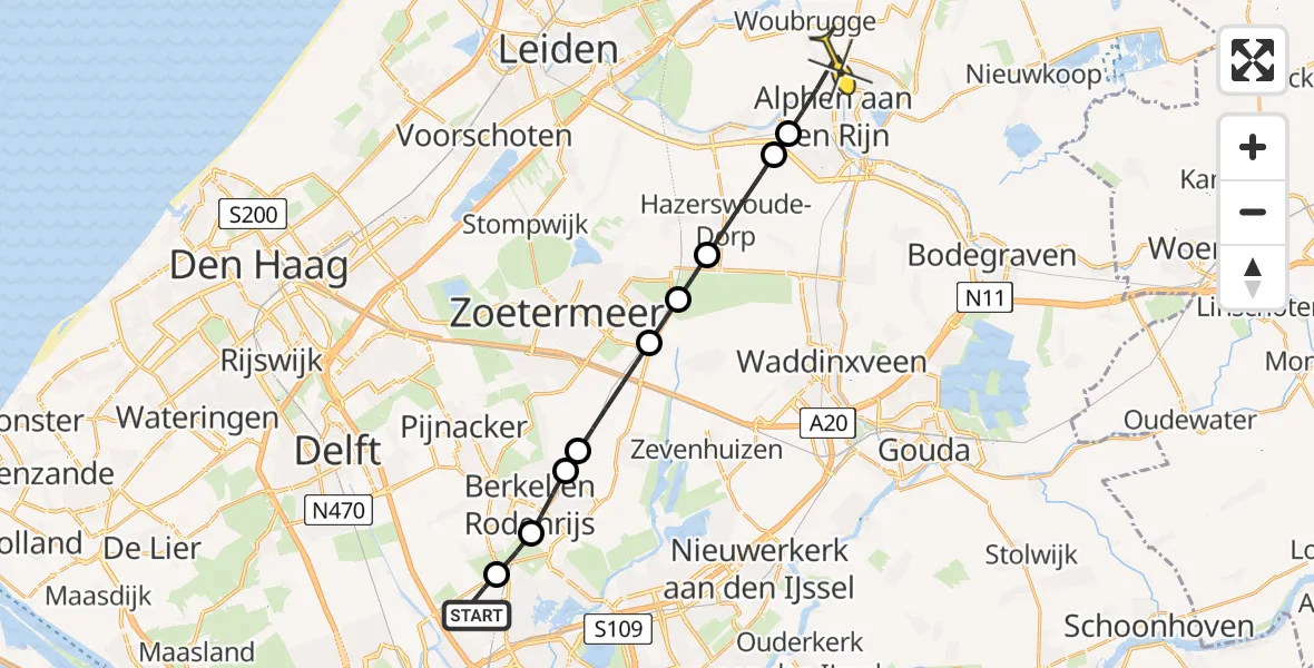 Routekaart van de vlucht: Lifeliner 2 naar Alphen aan den Rijn, Landscheiding