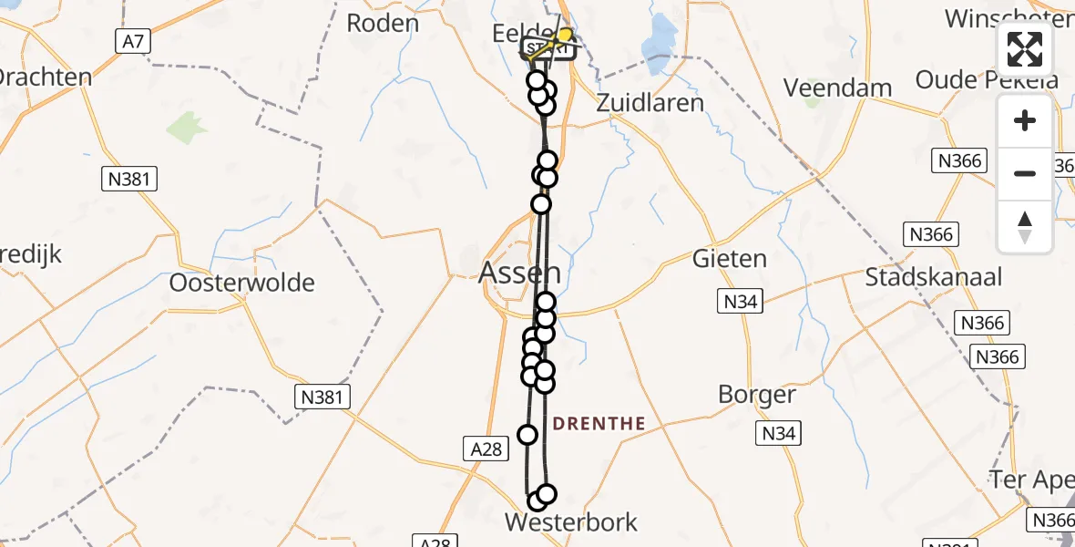 Routekaart van de vlucht: Lifeliner 4 naar Groningen Airport Eelde, Norgerweg