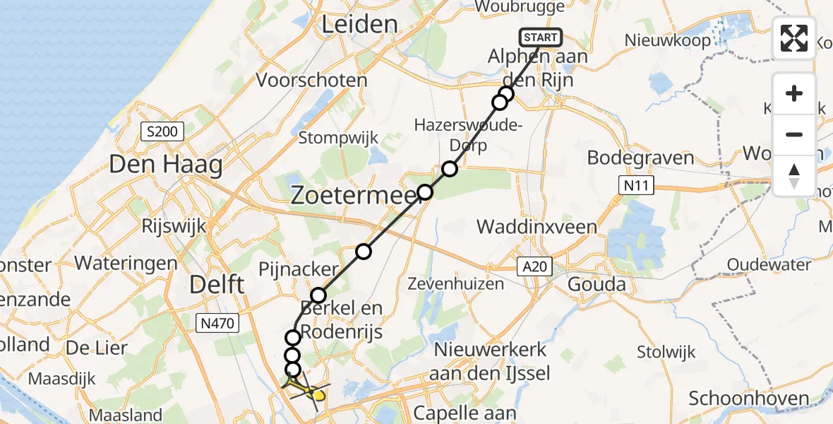 Routekaart van de vlucht: Lifeliner 2 naar Rotterdam The Hague Airport, Groenoord