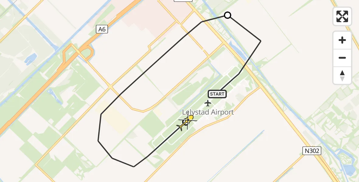 Routekaart van de vlucht: Traumaheli naar Lelystad Airport, Vlotgrasweg