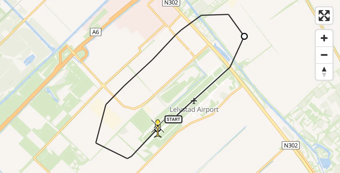 Routekaart van de vlucht: Traumahelikopter naar Lelystad Airport, Larserweg