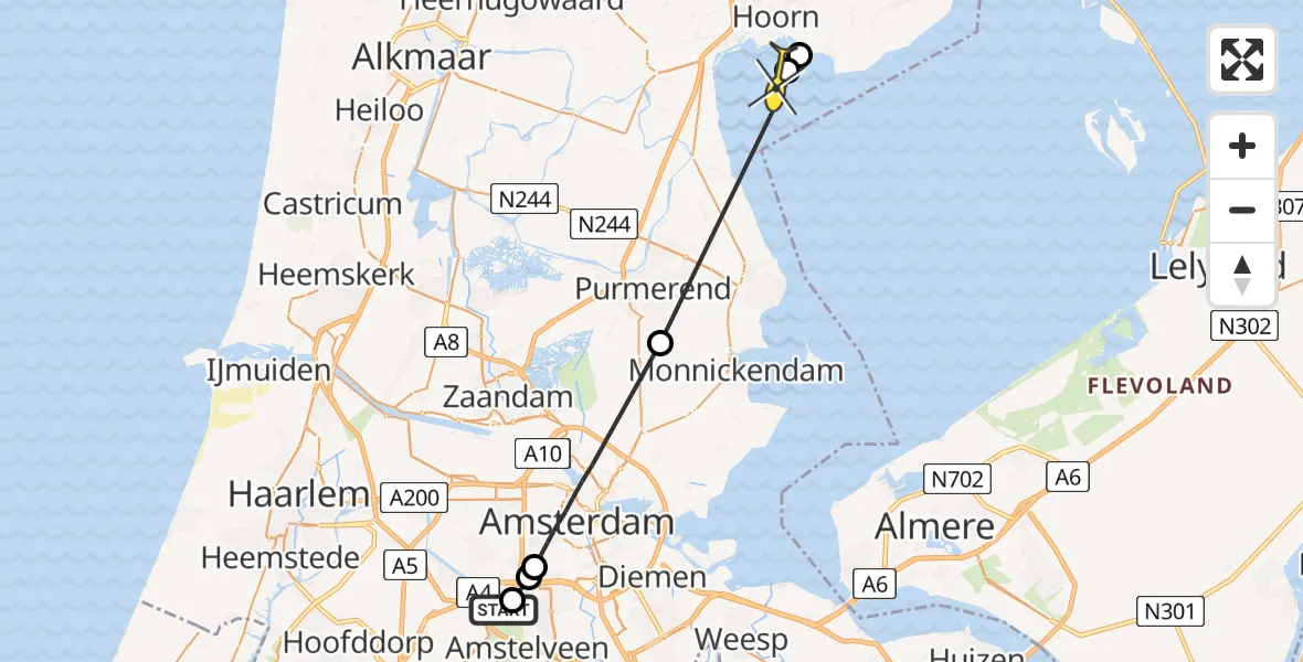 Routekaart van de vlucht: Politiehelikopter naar Hoorn, Riekerweg