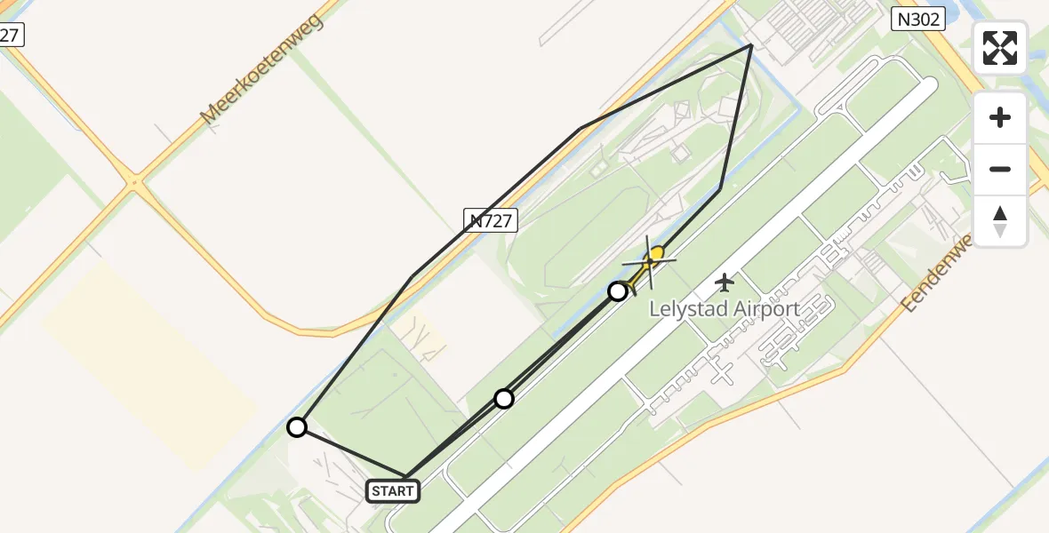 Routekaart van de vlucht: Traumaheli naar Lelystad Airport, RDW-testbaan