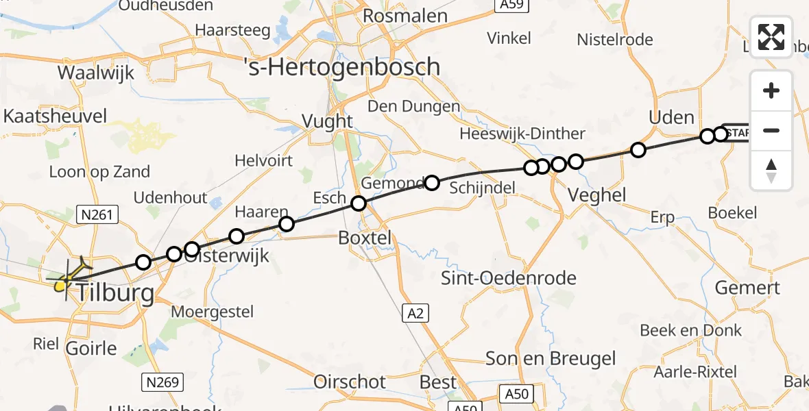 Routekaart van de vlucht: Lifeliner 3 naar Tilburg, Nieuwstraat