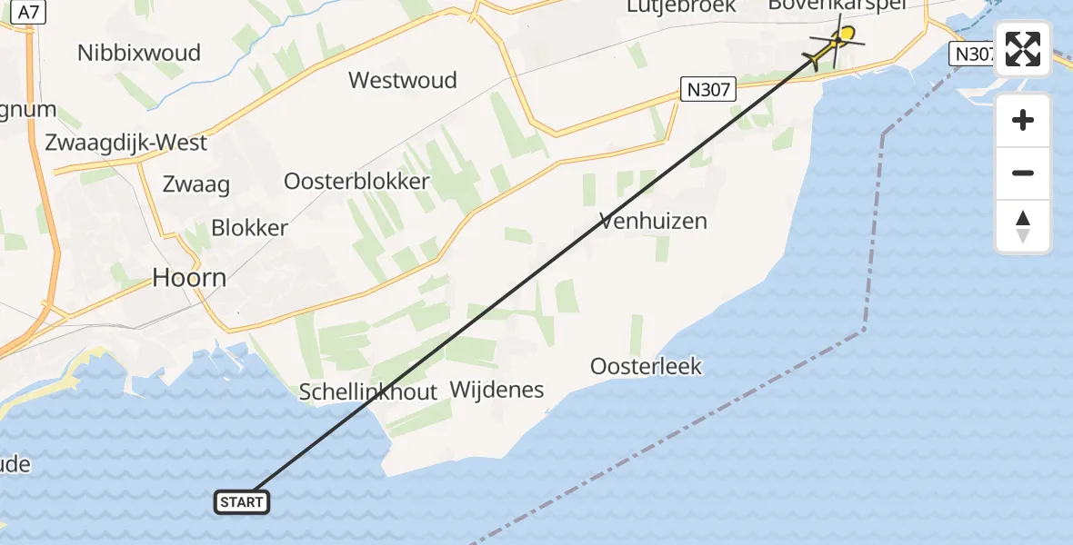 Routekaart van de vlucht: Politiehelikopter naar Bovenkarspel, Henri Dunantstraat