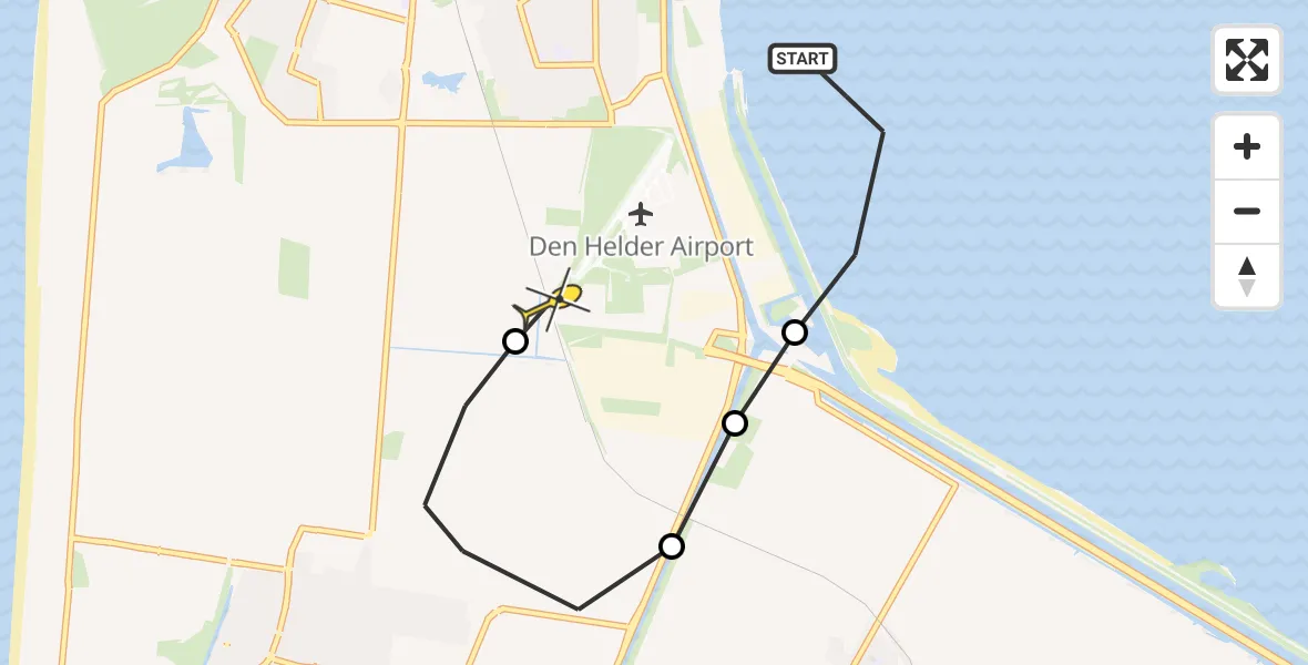 Routekaart van de vlucht: Ambulancehelikopter naar Vliegveld De Kooy, Oostoeverweg