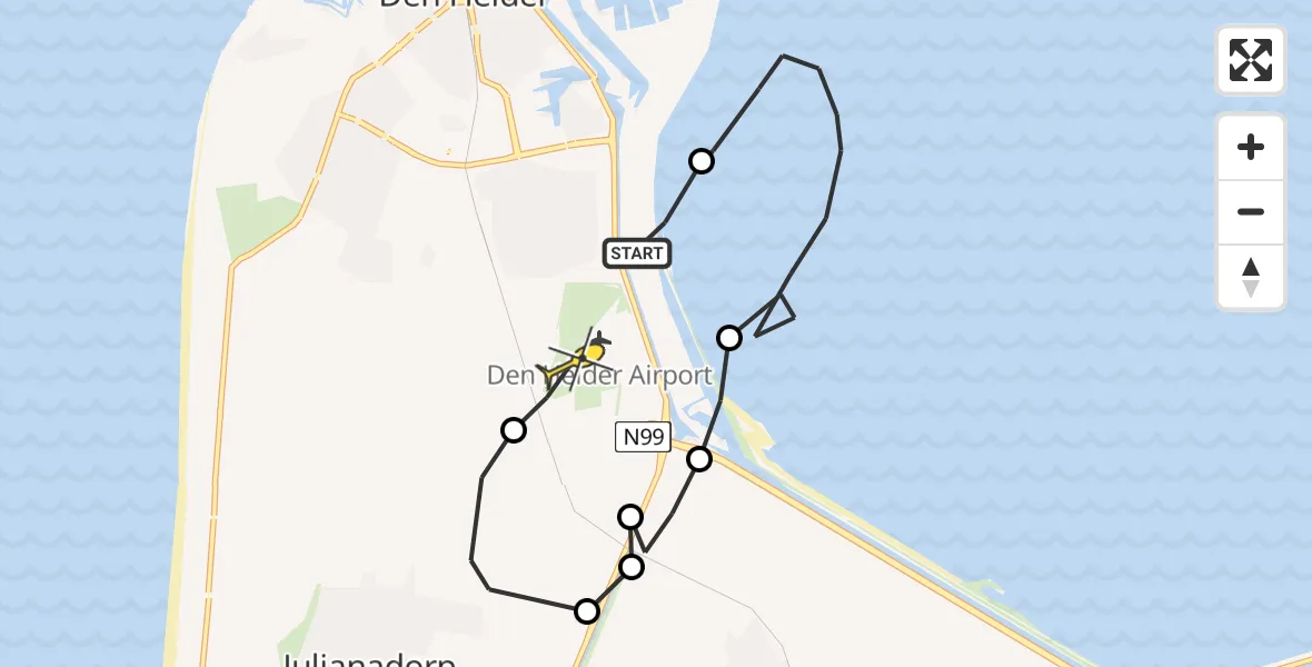 Routekaart van de vlucht: Ambulanceheli naar Vliegveld De Kooy, Oostoeverweg