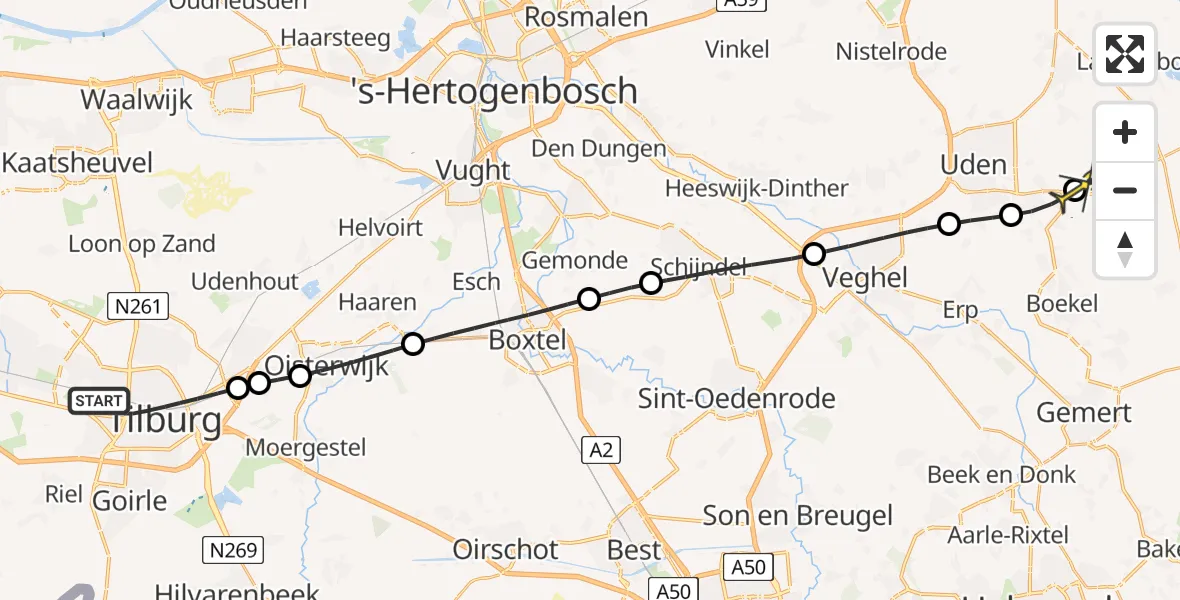 Routekaart van de vlucht: Lifeliner 3 naar Vliegbasis Volkel, Professor Gimbrèrelaan