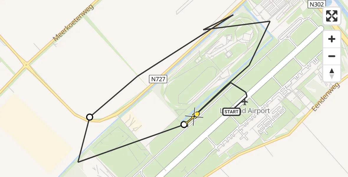 Routekaart van de vlucht: Traumaheli naar Lelystad Airport, RDW-testbaan