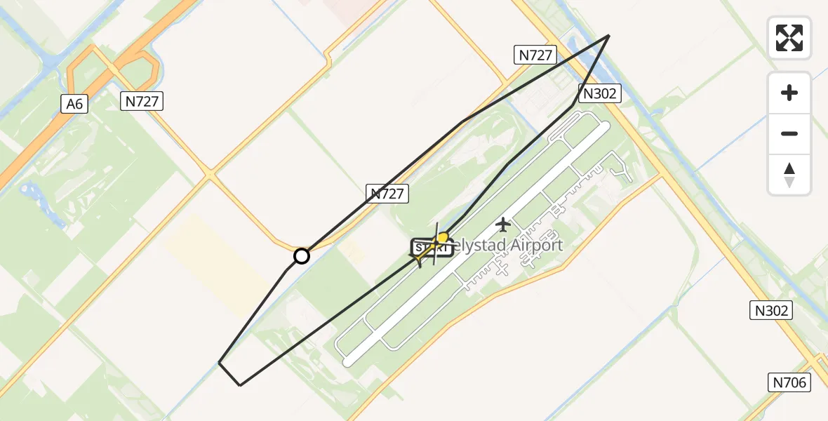 Routekaart van de vlucht: Traumahelikopter naar Lelystad Airport, Dienstenweg