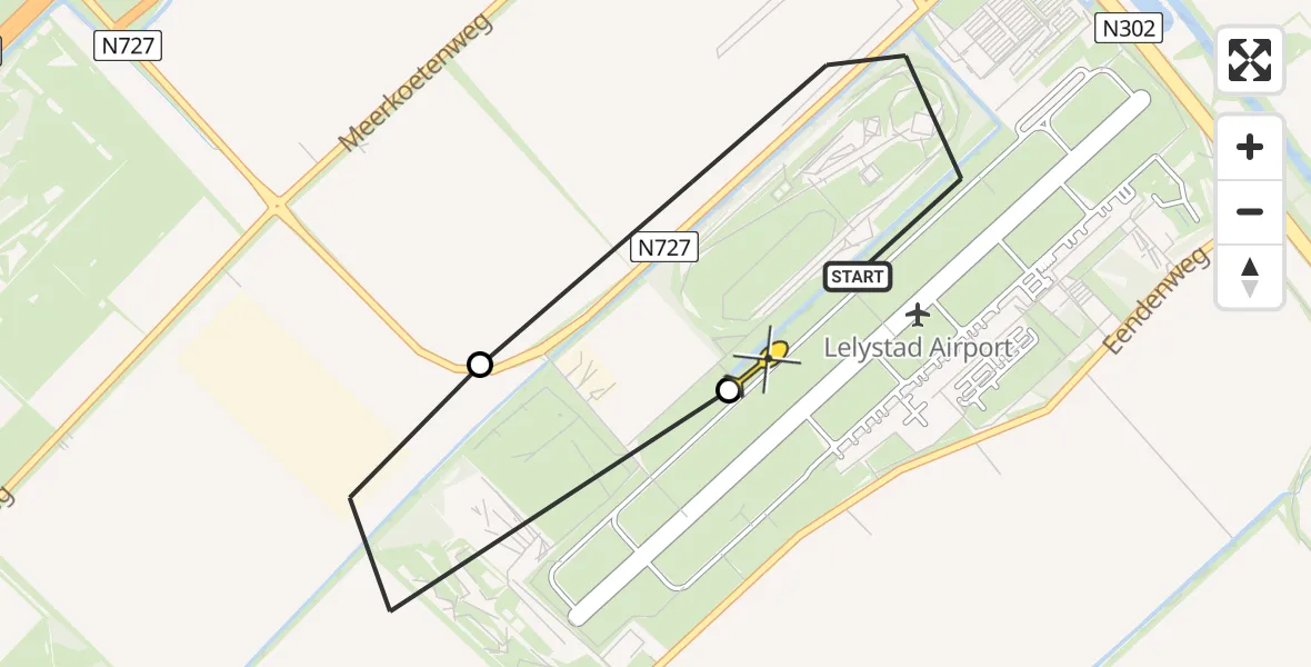 Routekaart van de vlucht: Traumaheli naar Lelystad Airport, Anthony Fokkerweg